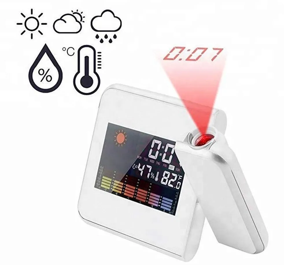 

Best Seller Wireless Rotating Projection Desktop LED Digital Alarm Clock With Snooze Display Temperature Hygrometer, Black/white