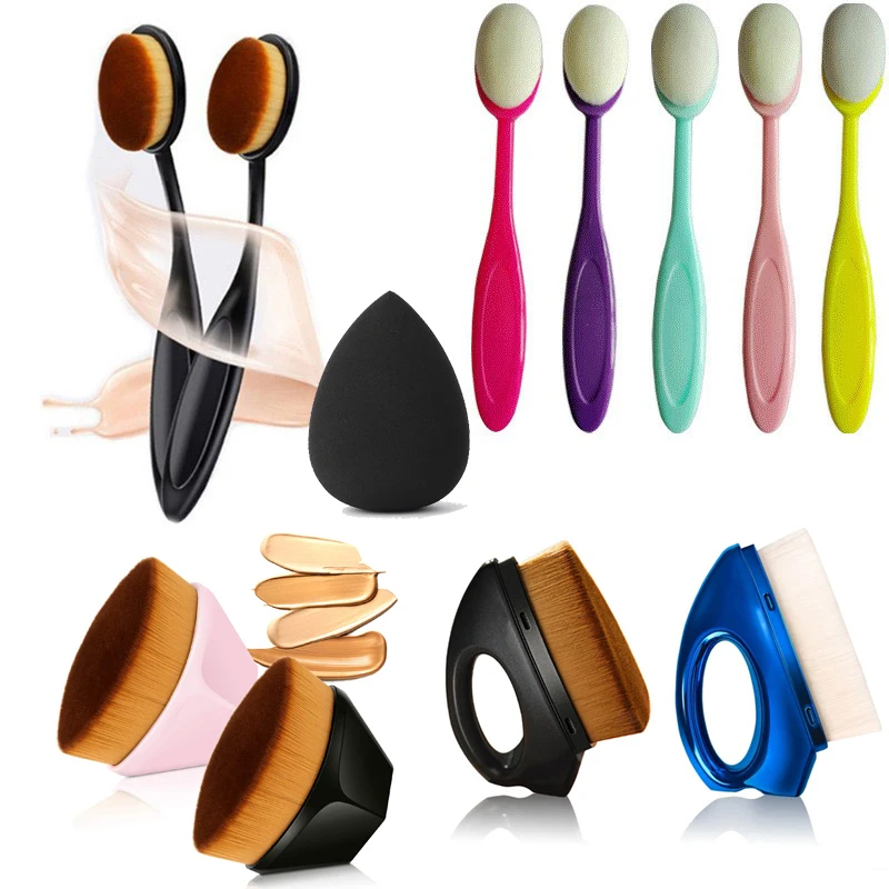 

FEIYAN Bendable Plastic Handle Synthetic Toothbrush Synthetic High Quality BB Cream Flat Top Black Liquid Oval Foundation Brush