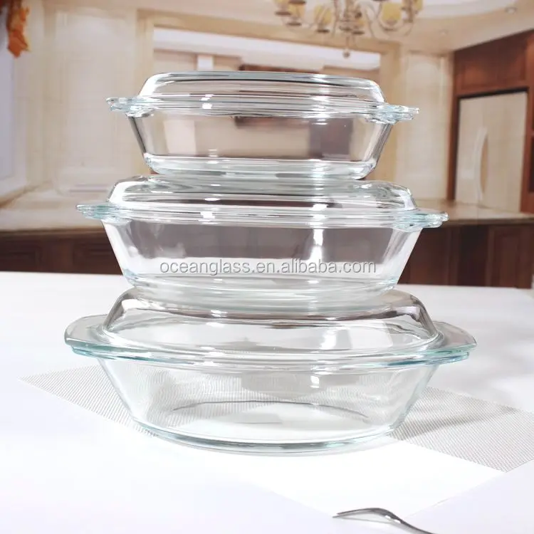 Top Quality Oval Borosilicate Glass Casserole Dish Sets With Lid 3.5l