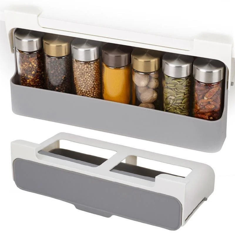 

Wholesale Price Multi-function Kitchen Spice Organizer Rack Rotating Holder Under-shelf Seasoning Storage Rack, Gray