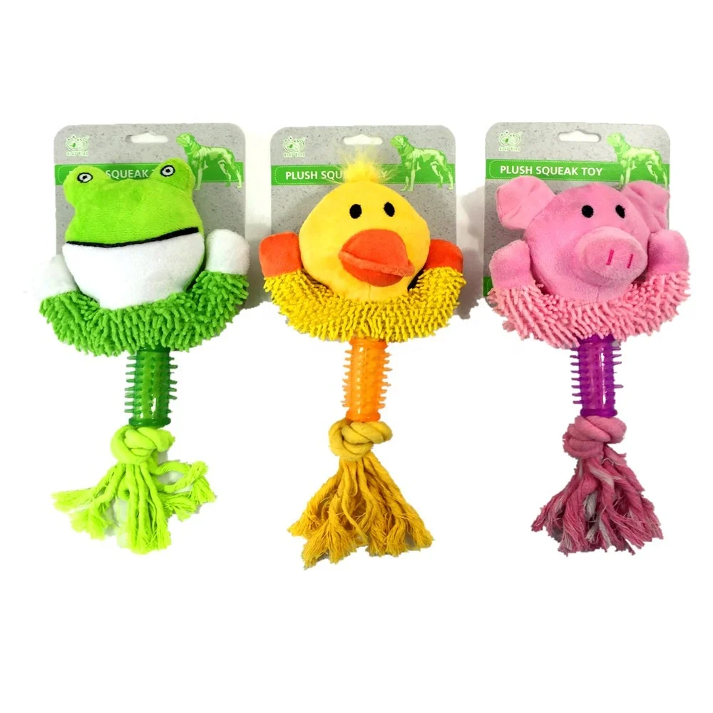 

Wholesale Lovely Animal Design TPR Rubber Squeak Dog Chew Toys With Cotton Rope
