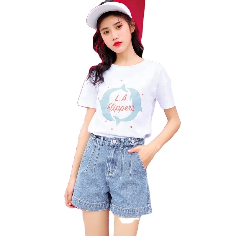 

New Desgin Elastic Rope Waistband Trendy Boyfriend Jeans Short Women