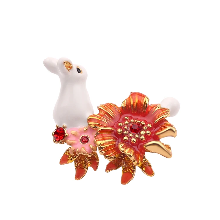 

Colorful Little White Rabbit Flower Brooch Cute Animal Plant Brooch Oil Drop Alloy Lapel Pin Jewelry Accessories