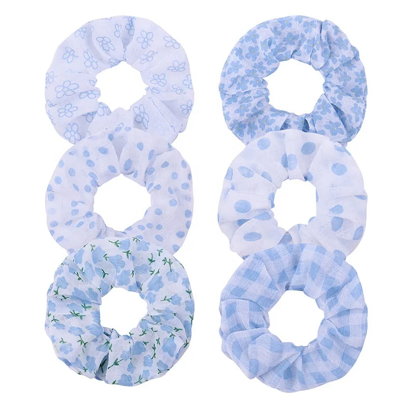 

Hot sell chiffon printed large hair scrunchies INS small fresh floral scrunchie