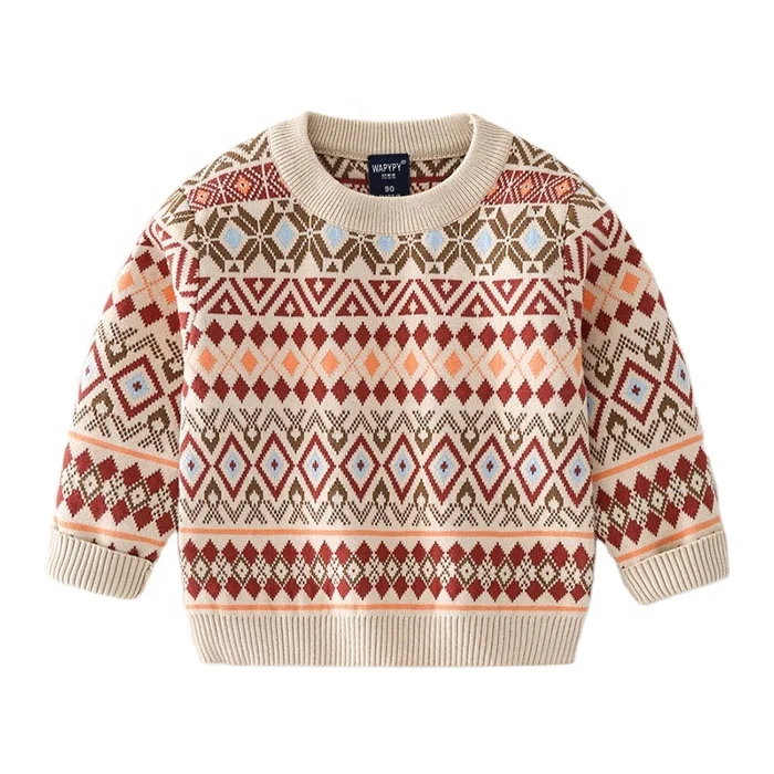 

Hot Sale Toddler Baby Warm Clothes Boys O-neck Cotton Knitted Pullover Kids Printed Sweater, Accept customized color
