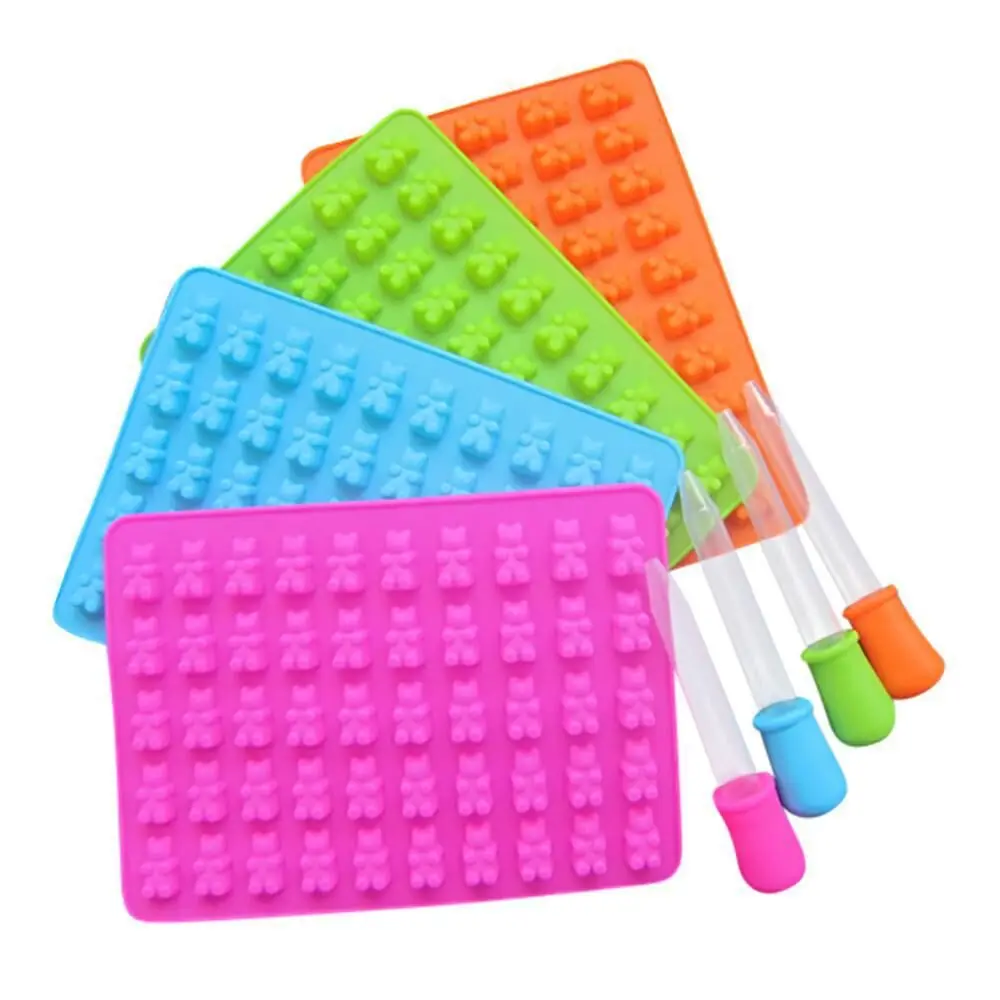 

Amazon hot selling approved 50 Cavity silicone Candy Gummy Bear Molds with a dropper making candy and chocolate molds
