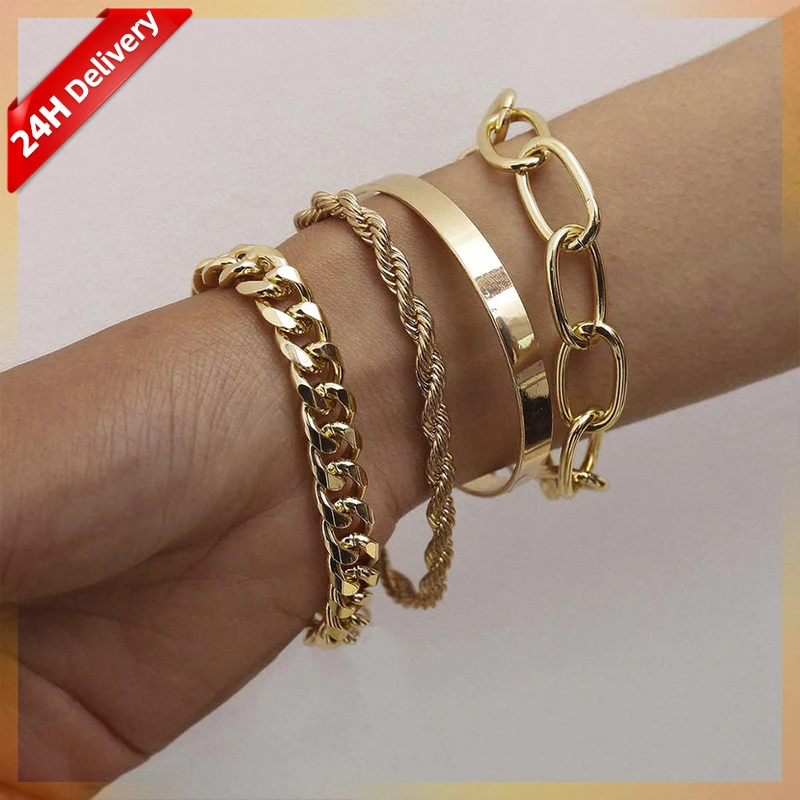 

HOVANCI Vintage 14K Gold Plated Bracelets Bangles Set Charm Gold Bracelet For Women Jewelry Accessories