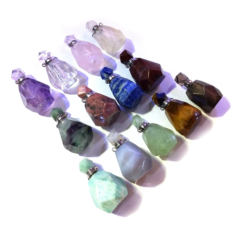 

Nature Stone Bead Bottle Essential Oil Pendants Jewelry Charms Healing Reiki Chakra Pendulum For DIY Pendant Necklace Making, Rainbow