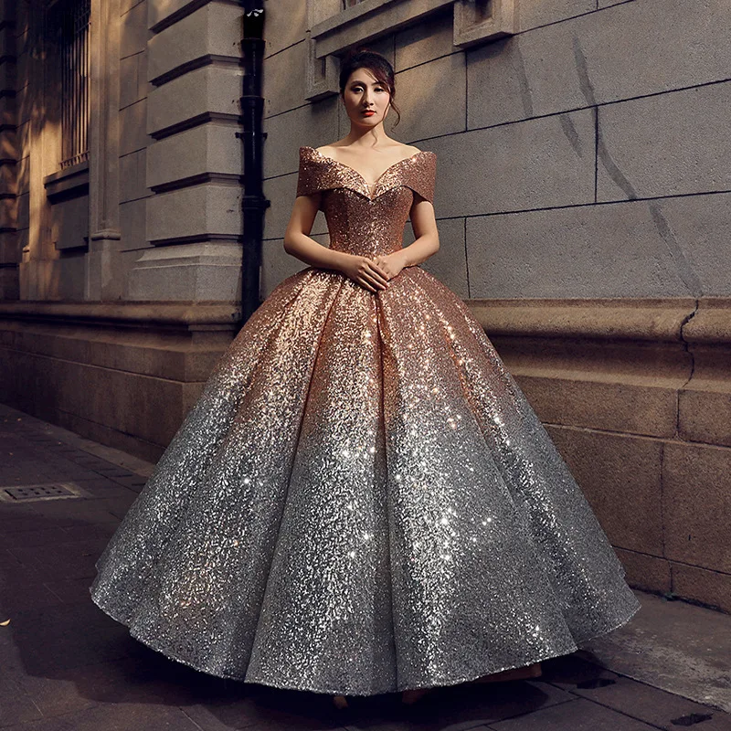 Ball Gown Dress Patterns,Gold Sequins 
