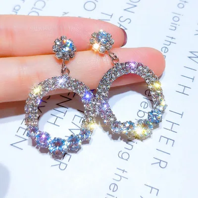 

2020 simple geometry set diamond girl stylish earrings pretty pendant women earrings jewelry, As pic