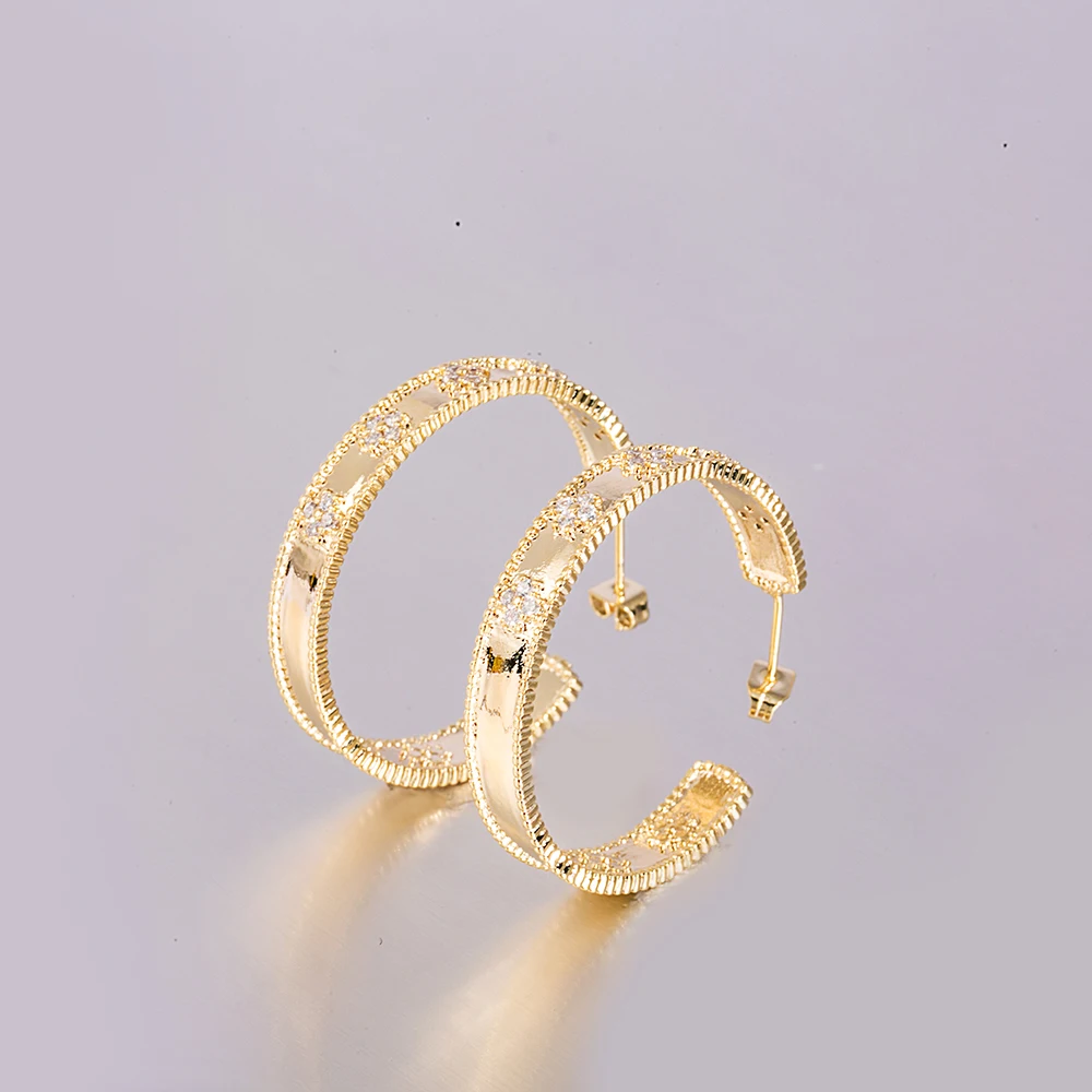 

XuQian Cheap Hoop Earrings Cubic Zircon Dubai 24k Gold Plated Jewelry Earrings Women, Gold&silver