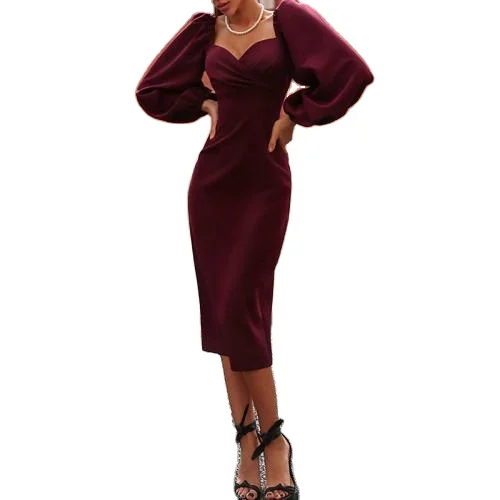 

Polyester Lady Sexy One-piece Dress Mid-long Style Different Size For Choice Plain Dyed Solid Women Attire