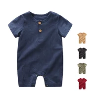 

Summer Short-Sleeved Worsted Solid Color Cotton Baby Clothes Linen Baby Romper