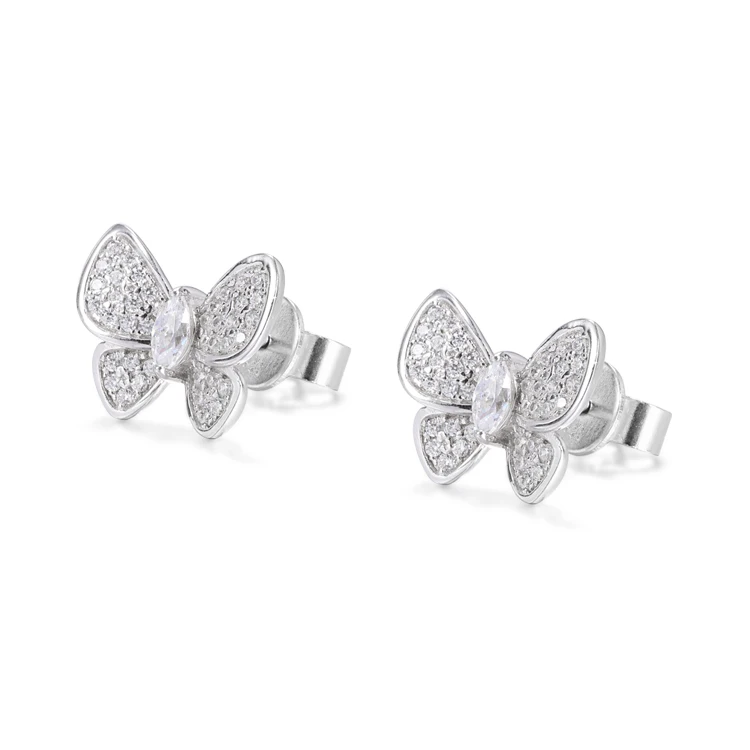 

Customize 925 sterling silver jewelry cubic zirconia earrings rhodium plated simple butterfly shaped stud earrings