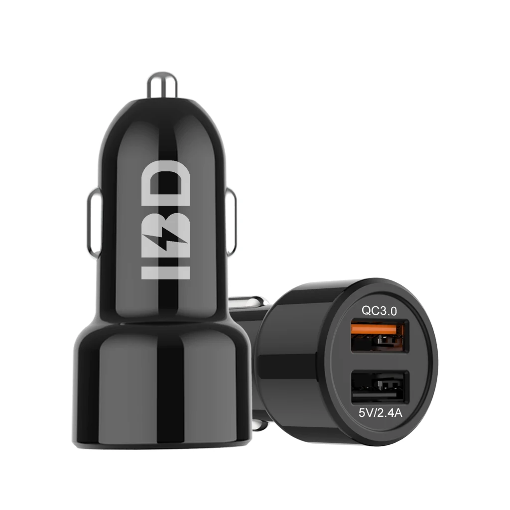 

Amazon Best IBD322 2.4A QC3+ Mobile Phone Car Charger Electric Dual Usb Car Charger Quick Charge 3.0 2.4A for Iphone 2 In 1, Black oem