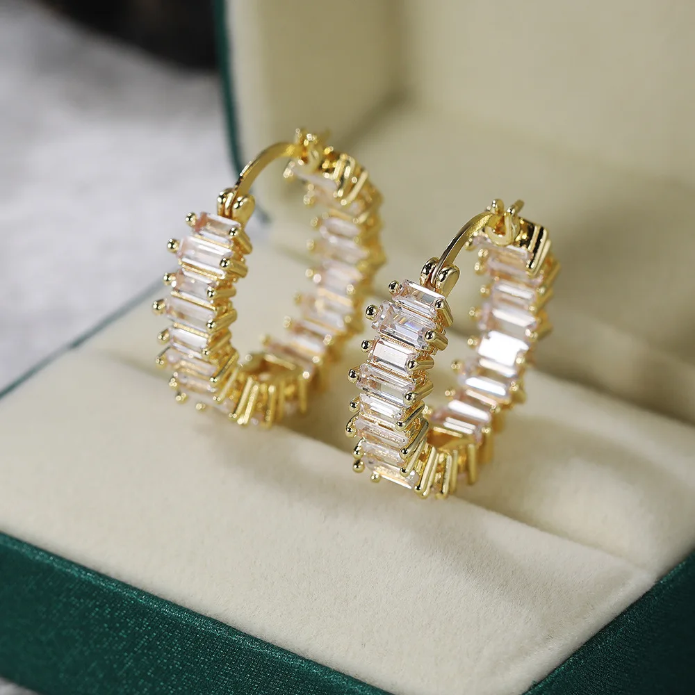 

Iced out square zircon earring for women 2021 gold filled earring jewelry