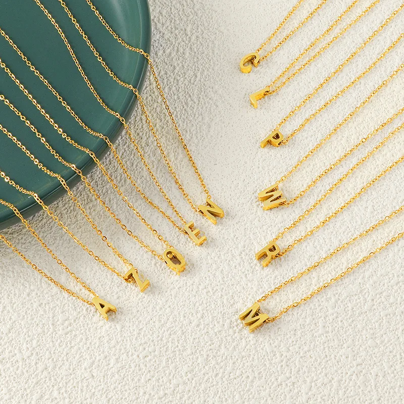 YF3843 Stainless Steel A-Z Initial Letter Necklace Women 18k Gold Plated English Letter Pendant Waterproof Necklace