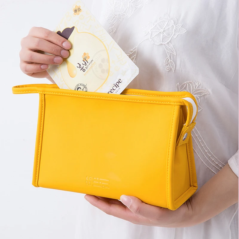 

Solid color Waterproof square travel cosmetic toilet zipper bag Small PU Vegan Leather Cosmetic Pouch bag, Customized