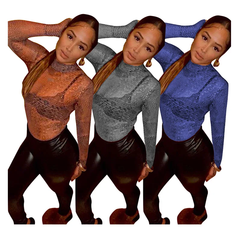 

Hot Sale Sexy Chiffon Mesh Hedging Long Sleeve Summer Women Shirt, Pictures shows