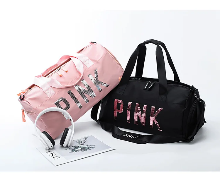 

2021 spend da night bag pink duffle women ladies hand bags nylon Sequin embroidery mixed wholesale spend the night duffel bag