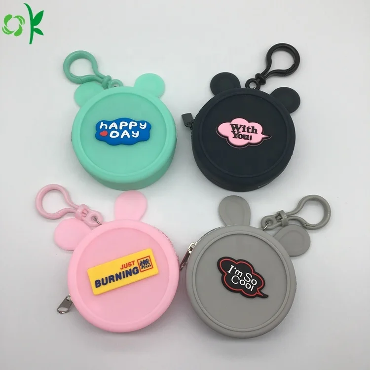 

OKSILICONE Mini Silicone Coin Purse Lovely Round Shape Wallet Girls Pouch Keychain Zipper Coin Purse Kids Bag, Black/green/gray/pink/or customized