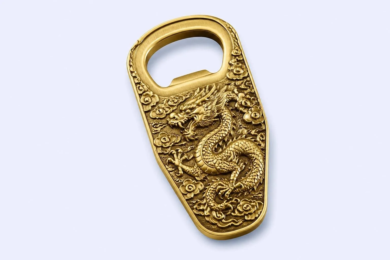 Brass bottle opener with dragon relief