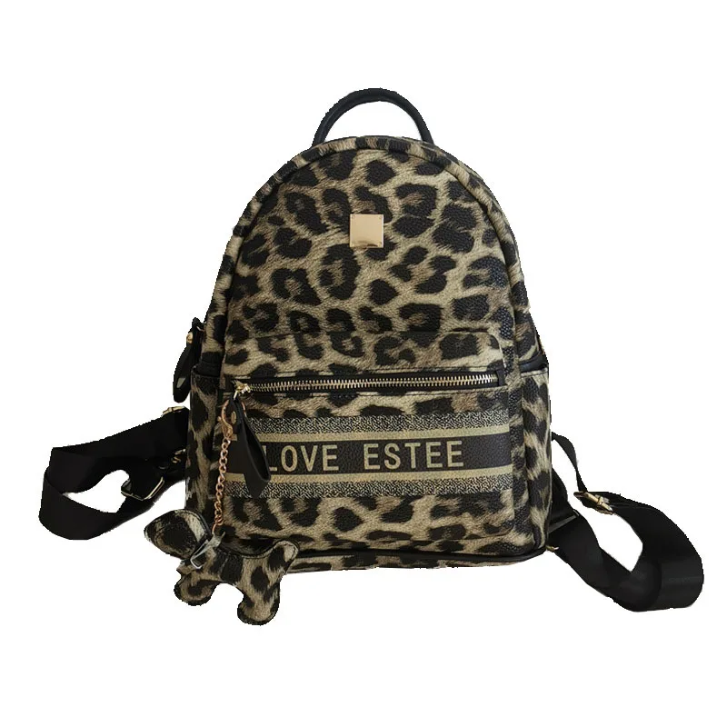 

Newly Leopard Women Fashion Pu Backpack Female Leather Shoulder Bags Teenager Daily Latest Girls Luxury Backpack, As picture show