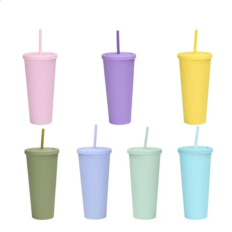 

Double Wall Pastel Colored Acrylic Cups with Lids and Straws Tumbler