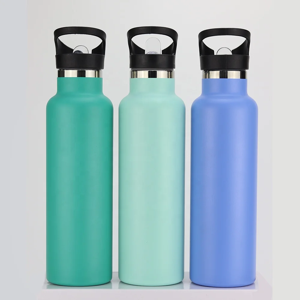 

600ml Double Wall Large Capacity Stainless Steel Wide Mouth Flask Outdoor Water Bottles with Straw