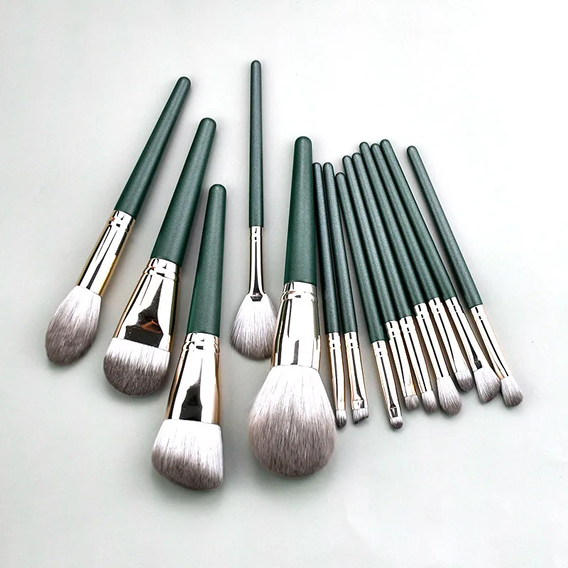 

14 Pcs Dark Green Cruelty Free Synthetic Fiber Bristles Travel Makeup bag Premium Cosmetic Makeup Brush Set