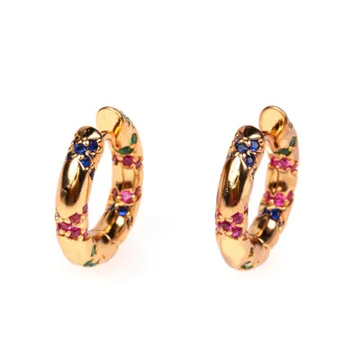 

New Gold Plated Rainbow CZ Geometric Stripe Curved Circle Huggie Earrings Colorful Crystal Streak Round Clip Huggie Hoop Earring