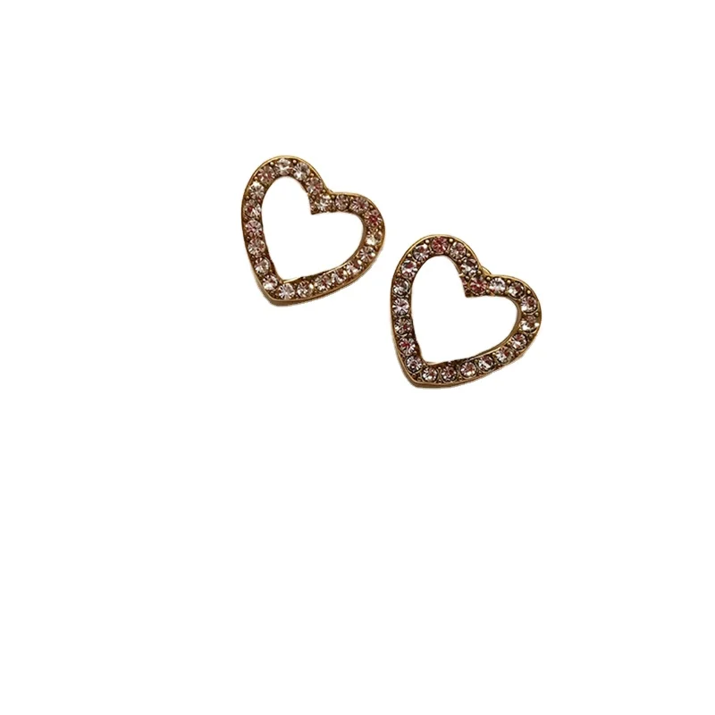 

Vintage Style S925 Brass Heart Letter Hollow Luxury Rhinestone Earrings for Women