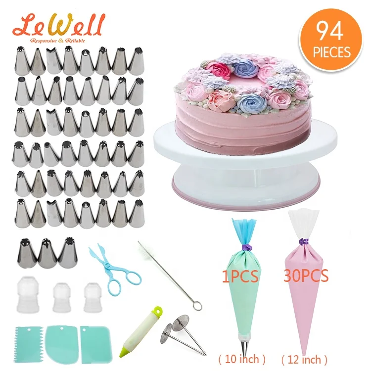 Amazon FBA plastic cake turntable Supplies Baking piping tips set for plastic cake stand icing tips