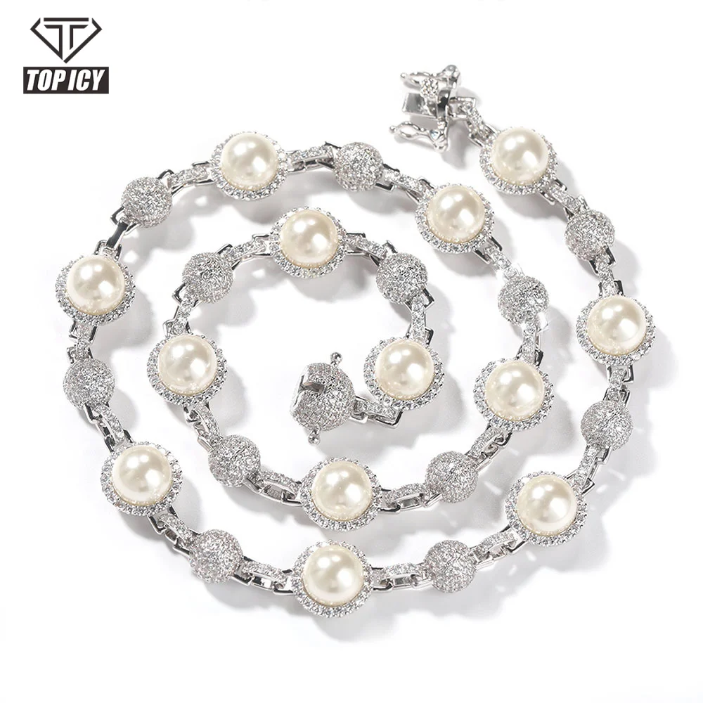 Top Icy  Hip Hop 13mm Brass Tennis Necklace Full Diamond Chain Bracelet 18k Gold Plated  Necklace for Women