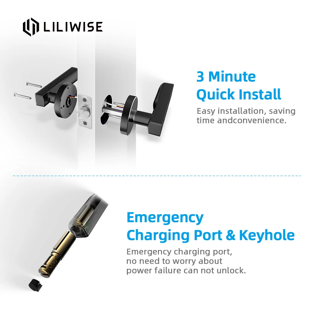 
Simplified Lever Security WiFi Bluetooth APP Access Smart Keyless Fingerprint Cabinet Door Handle Lock 