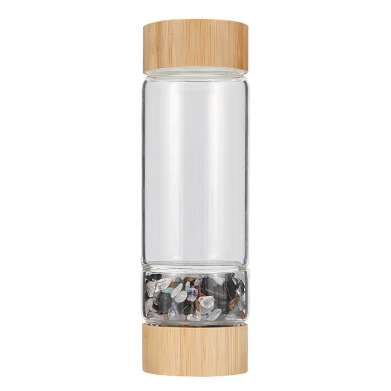 

Crystal Infused Gem Water Bottle Wellness 500ml Glass Water Bottle Wholesale Coloured Stone Glass Water Bottle, Clear