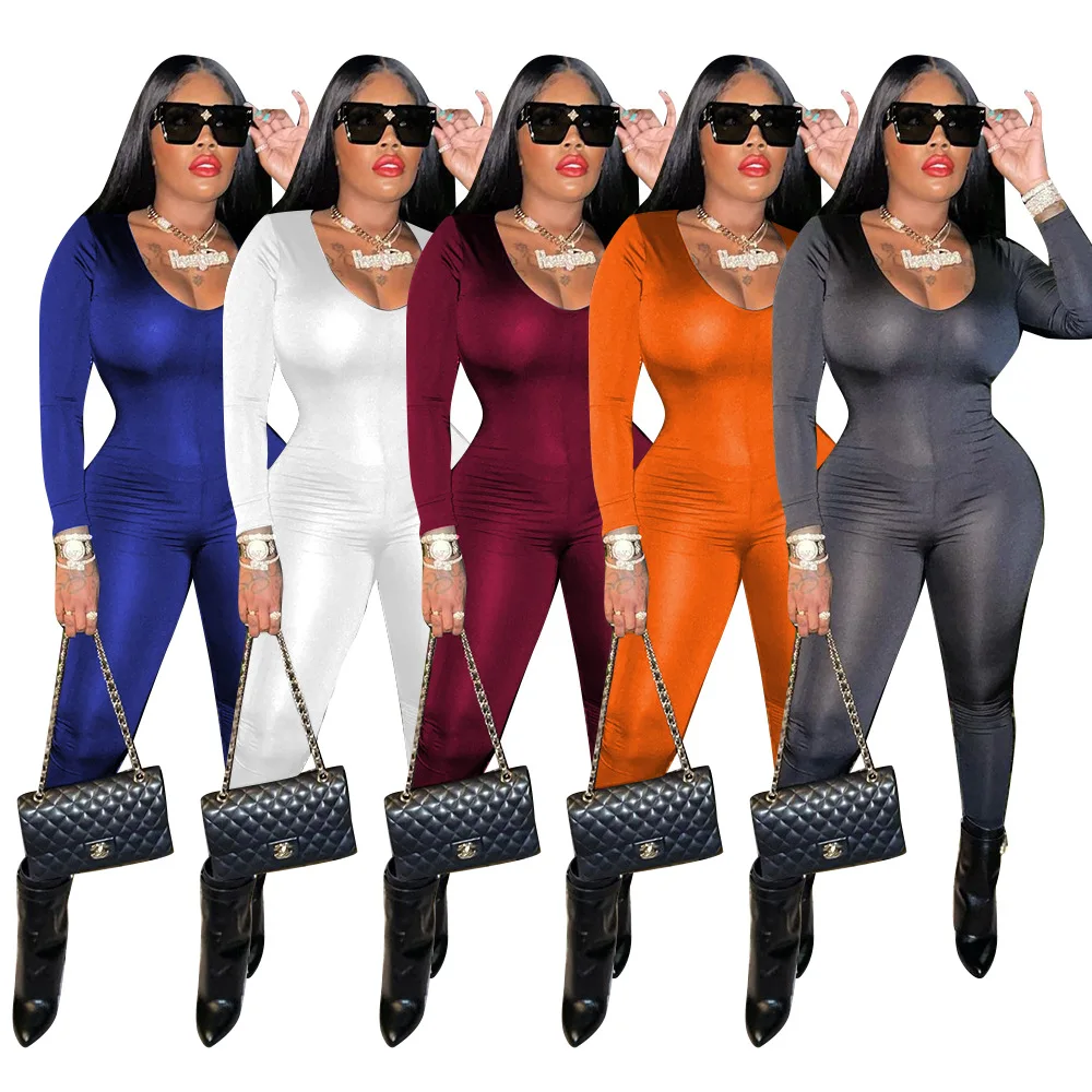 

10910-MX49 Long Sleeve Bodycon O-Neck Jumpsuit Sexy Women Jumpsuit For Sale