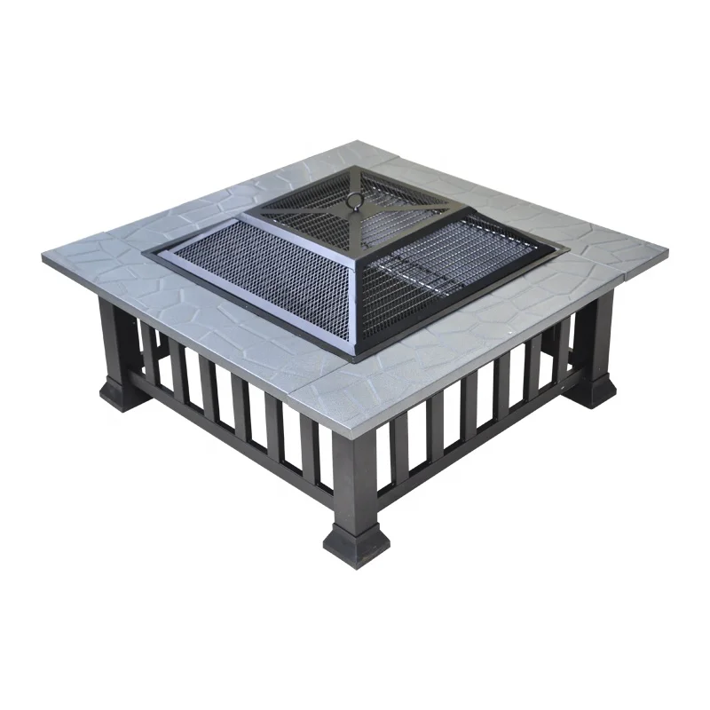 

32 inches Table Square Fire Pit Outdoor Camping Fireplace Heater Patio Fire Pit Table Outdoor Fire Pit Square for Heating, Black