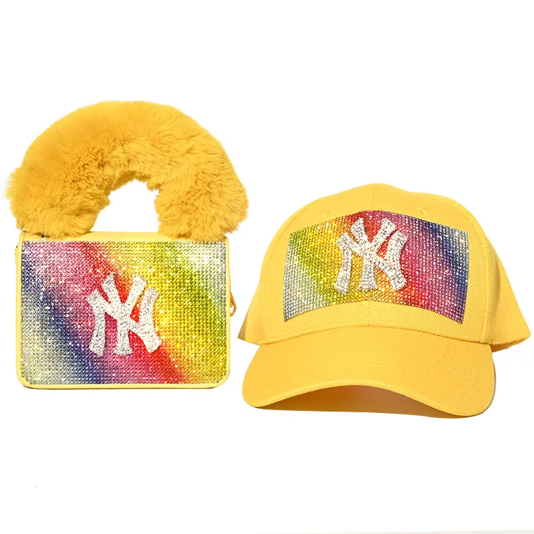 

Wholesales Hot Sales Shiny Colorful Rhinestone Ny Bling Purse And Hat Set Ny Handbags