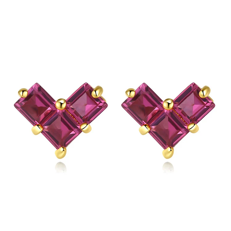 

Charare fancy 925 sterling silver red heart rhinestone stud earrings, Red, green