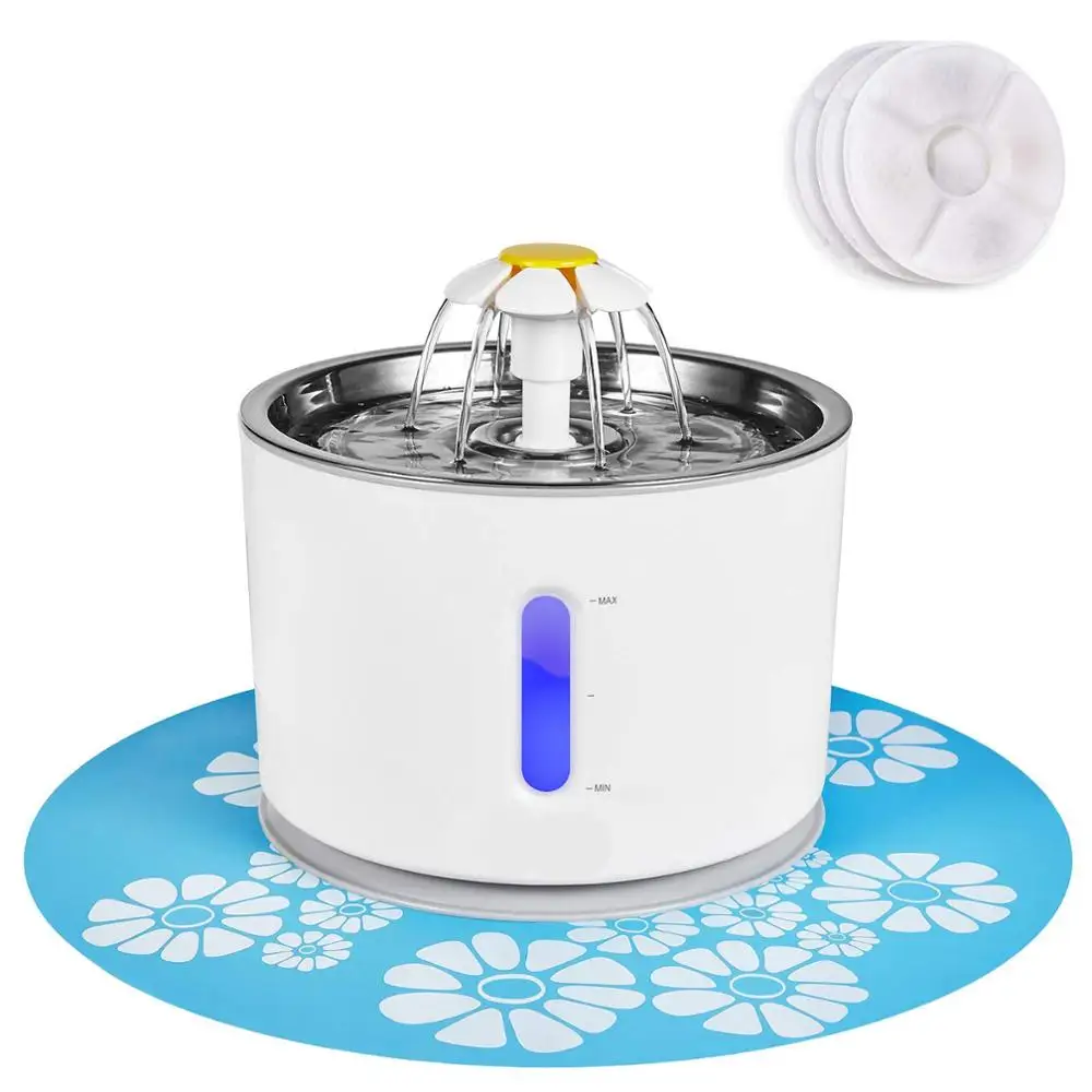 

Cat Water Fountain with 4 Filters 2.4L Pet Stainless Steel Drinking Bowl USB Automatic Water Dispenser Dog Quiet Auto Feeder