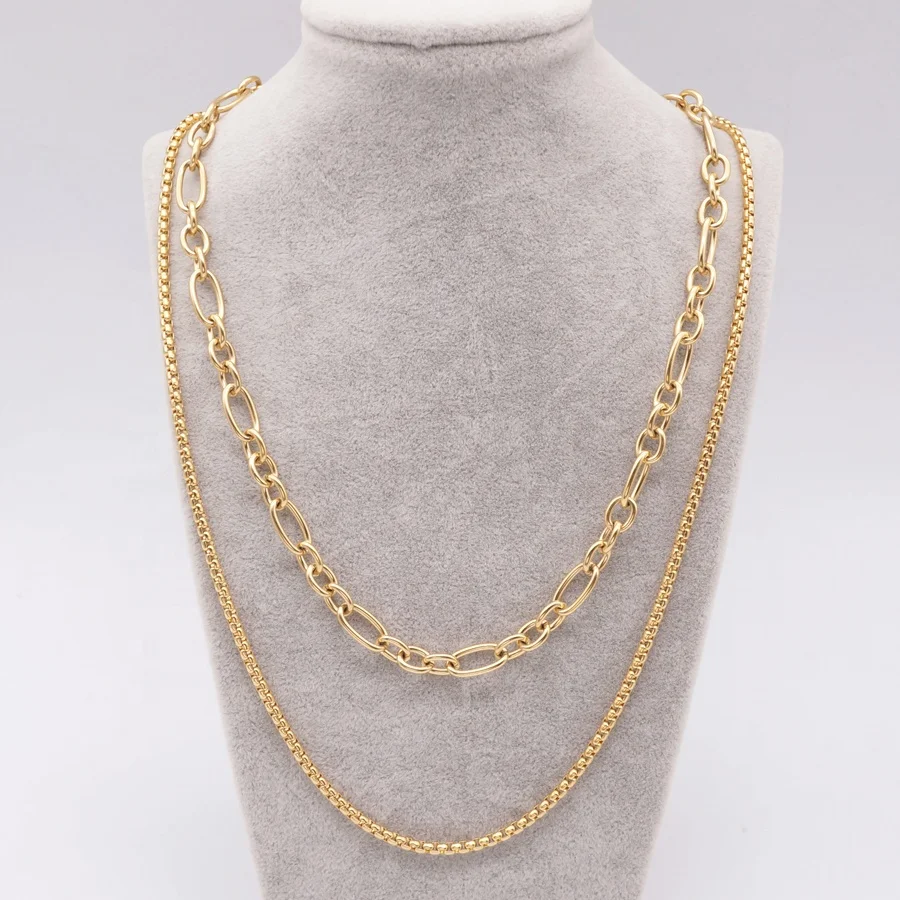 

Fashion Women Jewelry Stainless Steel Double Gold Link Chains
