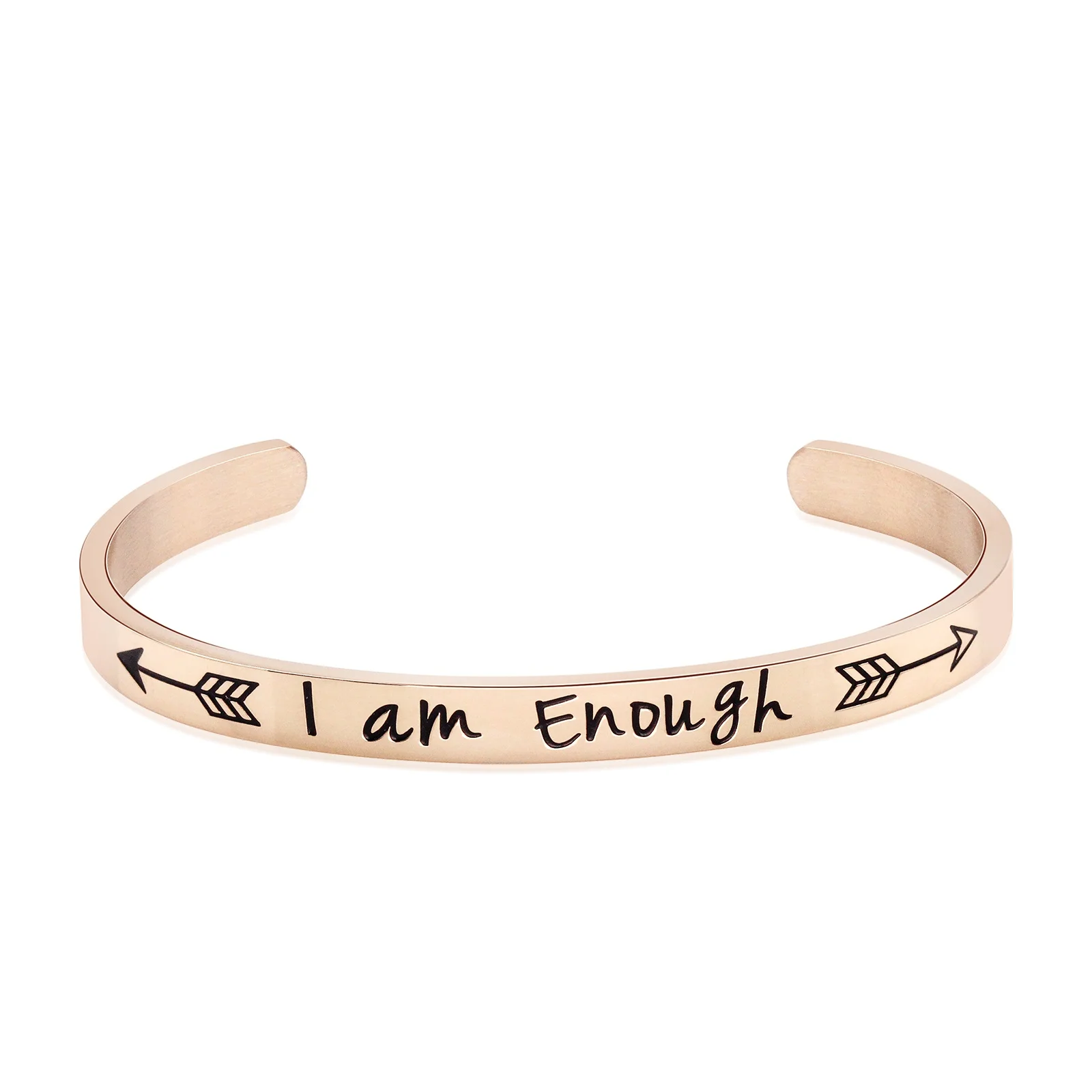 

316L Stainless Steel jewelry Bracelet "I am enough" Engraved Positive Inspirational Quote Cuff Bangle, Steel color/rose gold