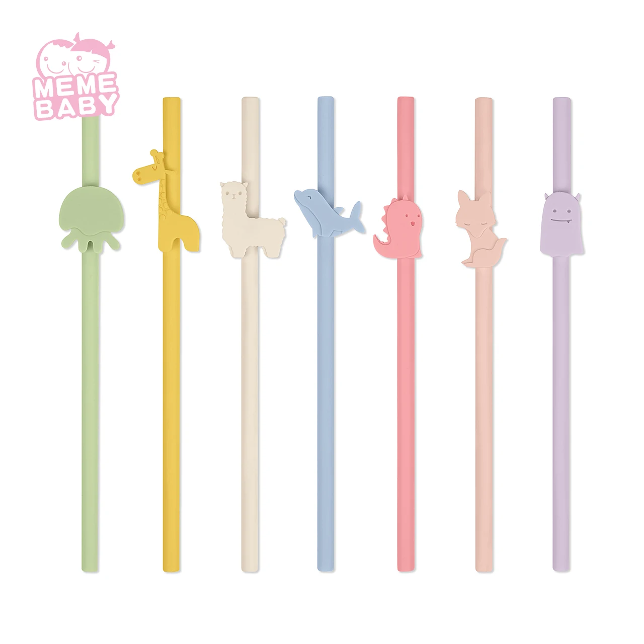

High Quality Food Grade Reusable Baby Silicone Straw Animal Shape Drinking Straw For Kid, Customized