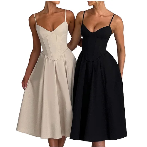 Casual Dresses Mode's Women's Dress With High-quality V-Neck Waist Aesthetic Belt Dress