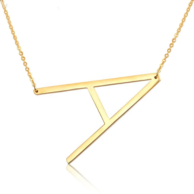 

SUNRAIN Wholesale trendy gold plated stainless steel cz inital alphabetical 26 letters necklace chain custom word women jewelry