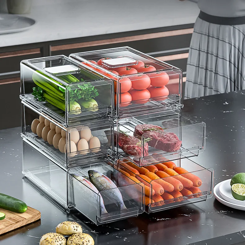 

Stackable Clear fridge storage organizer drawer Refrigerator Freezer Organizer Bins Fish Egg Food Fresh storage boxes, Transparent