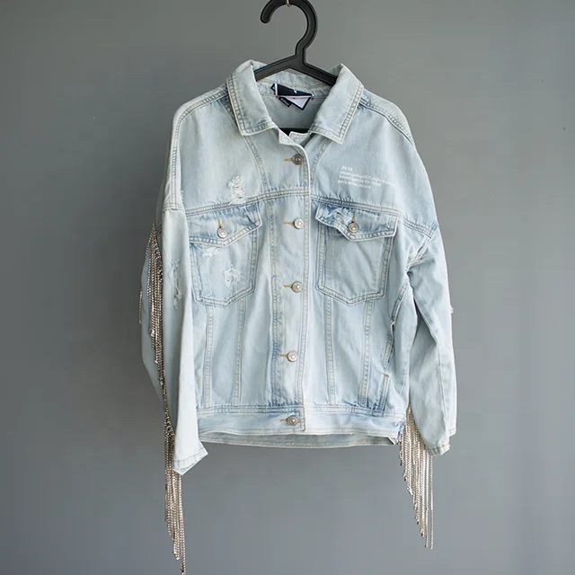 

Denim jacket for girl bling bling tassels women denim jacket unbranded denim jacket