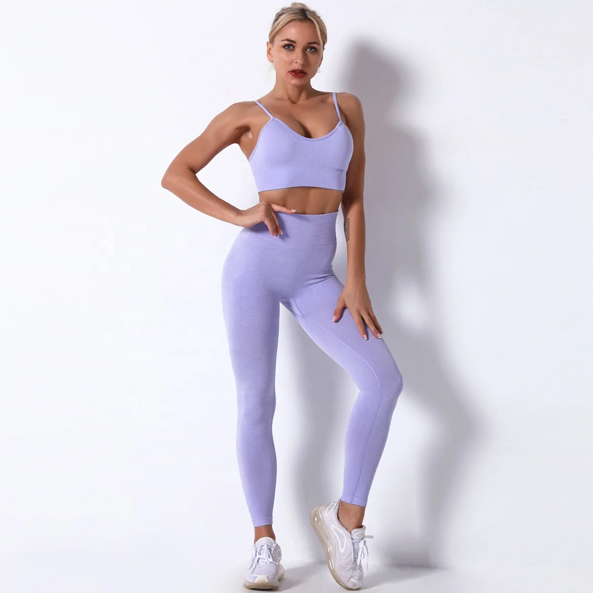 

2021 Trendy Ropa Deportiva Mujer Two Piece Yoga Suit Bra and Leggings Set Solid Sport Wear Fitness Seamless Yoga Set for Women