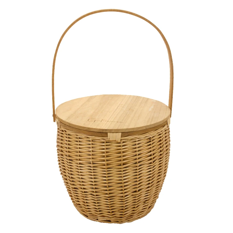 

Handmade bulk wicker laundry hamper thermal bag bamboo picnic basket willow picnic basket with wood lid, Customized